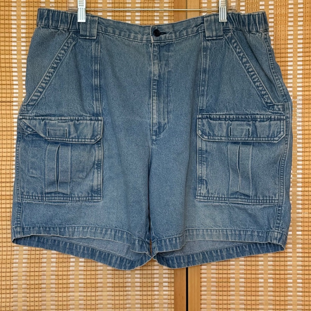 Savane Cargo Denim Shorts Light Wash Blue Cotton W40 Beach Cottagecore Active